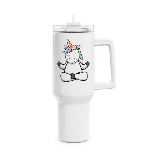 EINHORN NIEDLICH SÜß COMIC ZEICHNUNG REGENBOGEN • Tumbler mit Henkel & Strohhalm • XXL Reisebecher 1,2L - YOGA SANTA