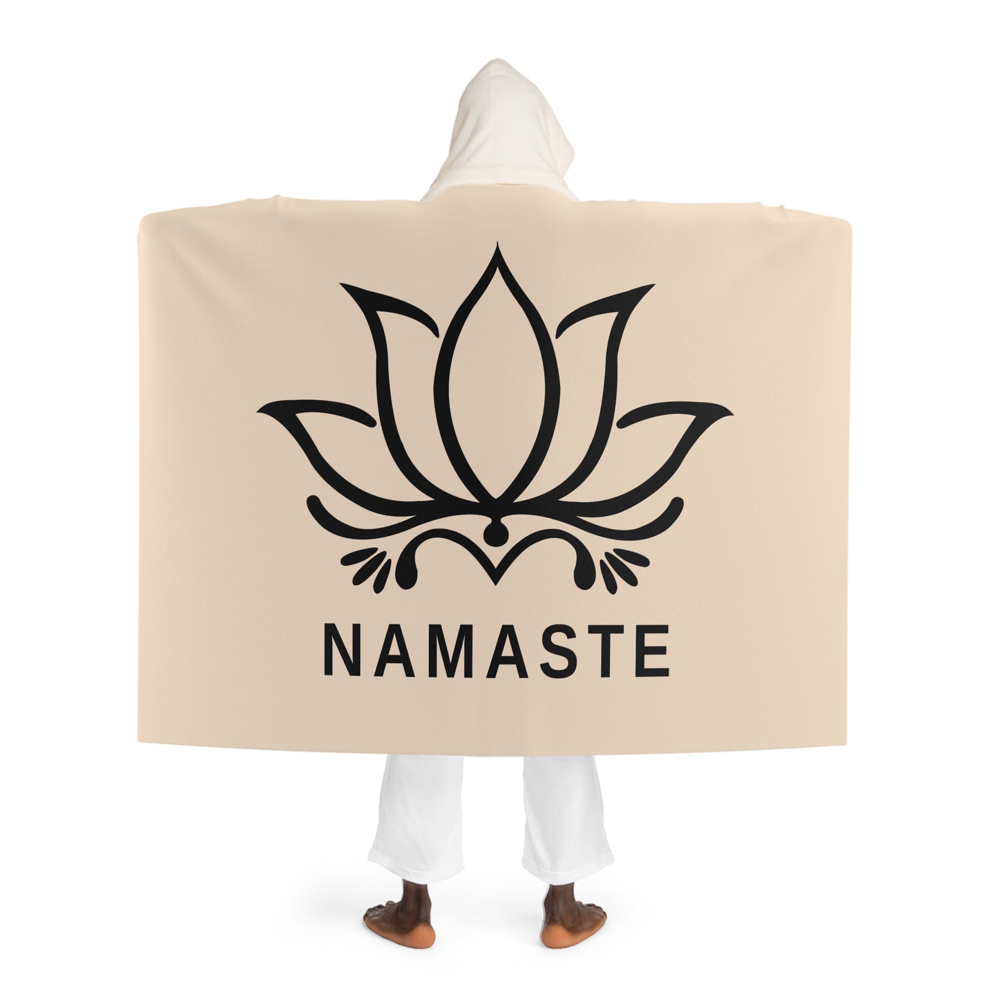 NAMASTE YOGA SPRUCH - Lotusblüte • Kapuzen Kuscheldecke Beige Creme • Wohndecke Sherpa 130cm x 180cm