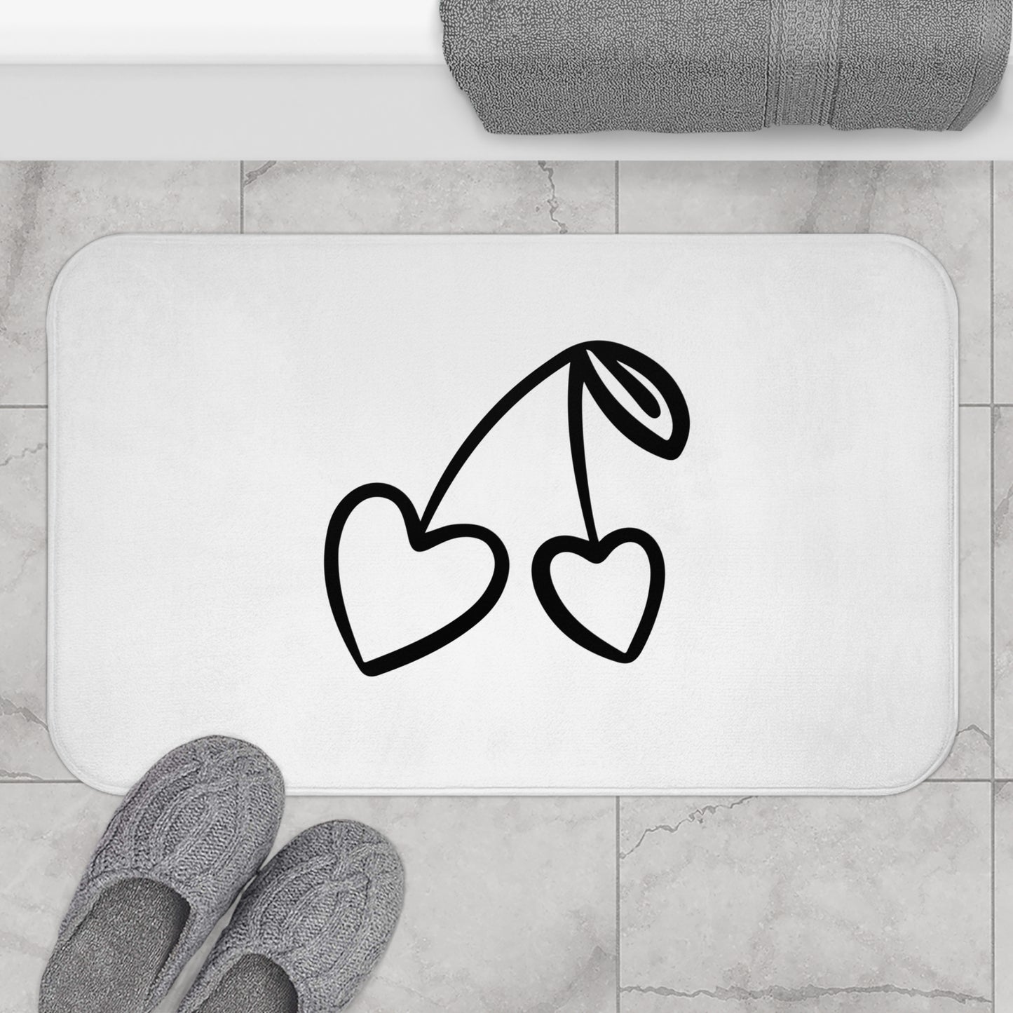 HERZ KIRSCHEN • Liebesbeweis Geschenk, LOVE Liebesbotschaft • Badvorleger Weiss / Fussmatte / Badteppich EXTRA Weich • 43 x 61 cm & 53 x 86 cm