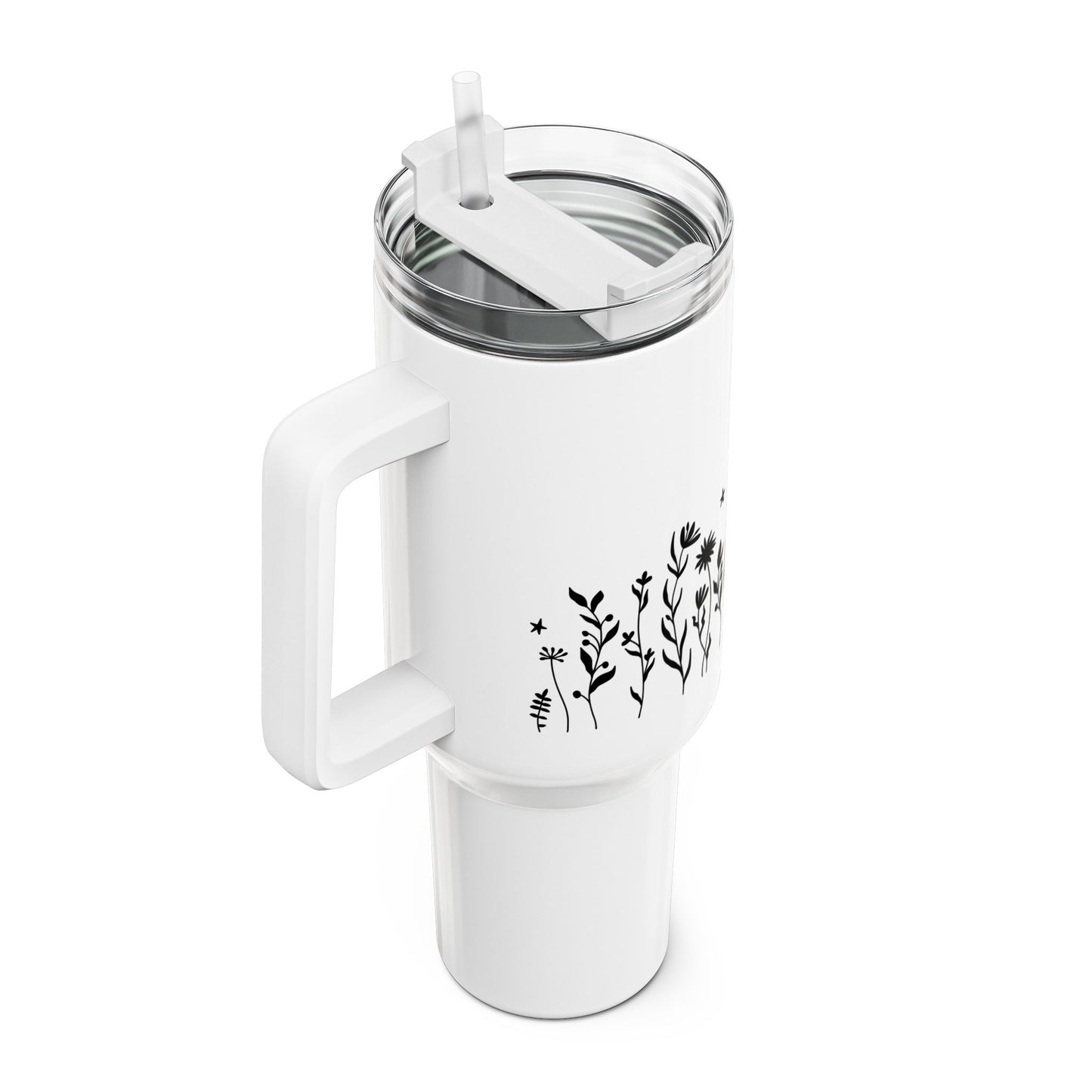 BLUMENWIESE BLÜMCHEN MOTIV • Tumbler mit Henkel & Strohhalm • XXL Reisebecher 1,2L