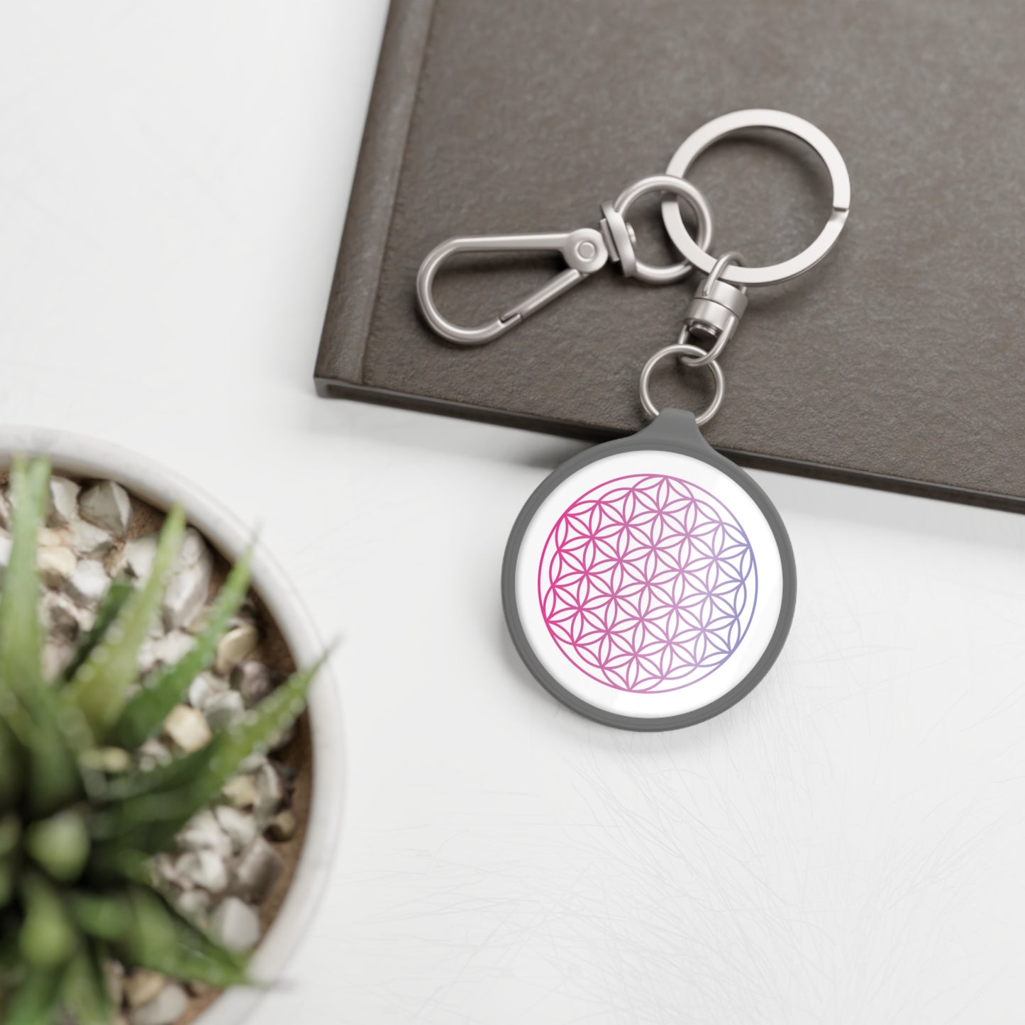 BLUME DES LEBENS ROSA PASTELL • Edler Luxus Schlüsselanhänger mit Karabiner für Frauen & Männer