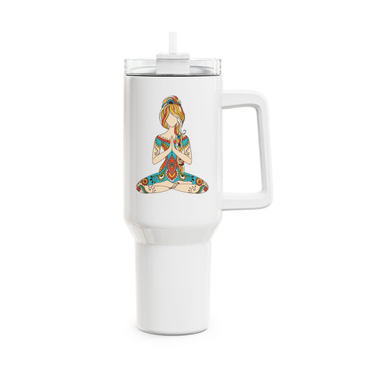 SCHÖNE YOGI FRAU MEDITATIONSPOSE • Tumbler mit Henkel & Strohhalm • XXL Reisebecher 1,2L - YOGA SANTA