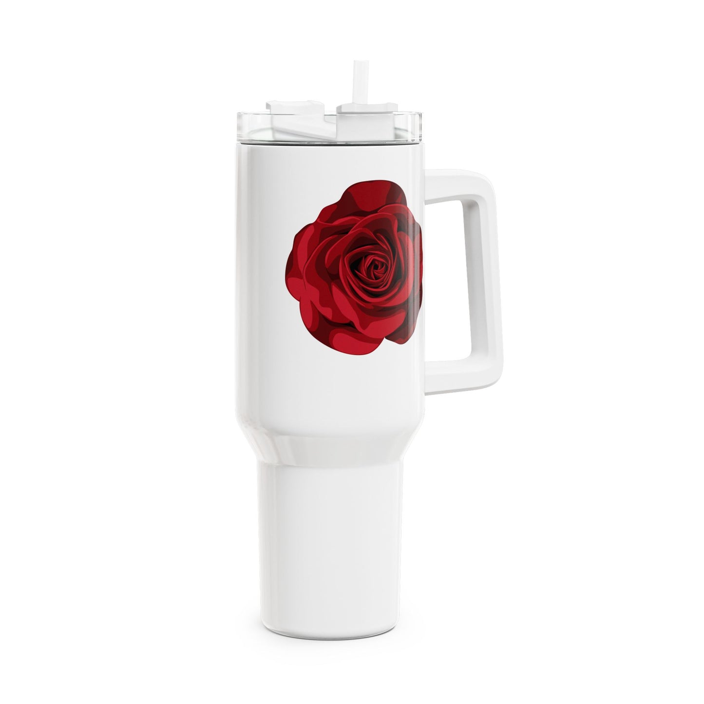 ROSENBLÜTE BLUMENBLÜTE ROT • Tumbler mit Henkel & Strohhalm • XXL Reisebecher 1,2L