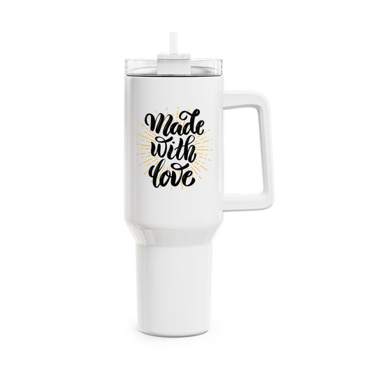 MADE WITH LOVE - MIT LIEBE GEMACHT • Liebesbeweis Geschenk, LOVE Liebesbotschaft • Tumbler mit Henkel & Strohhalm • XXL Reisebecher 1,2L - YOGA SANTA