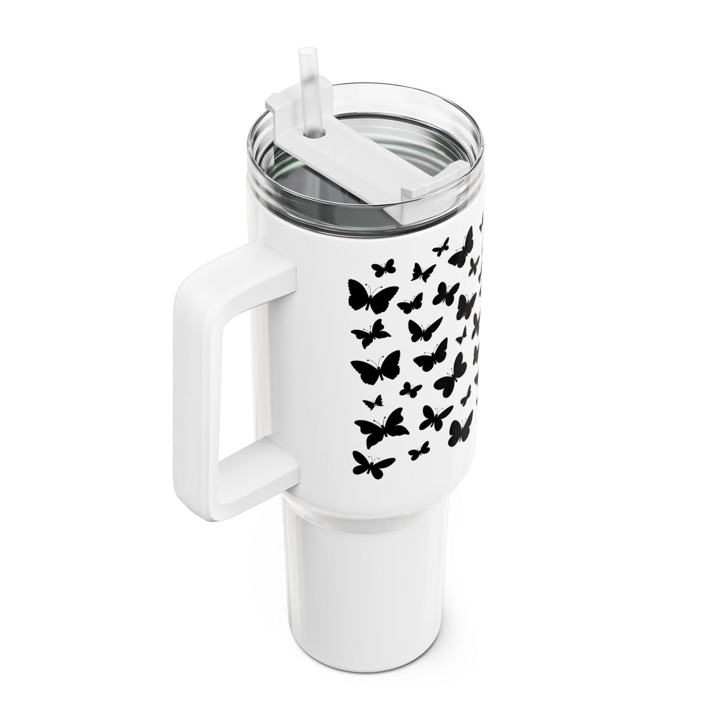 SCHMETTERLINGS MUSTER FALTER TIERMOTIV • Tumbler mit Henkel & Strohhalm • XXL Reisebecher 1,2L