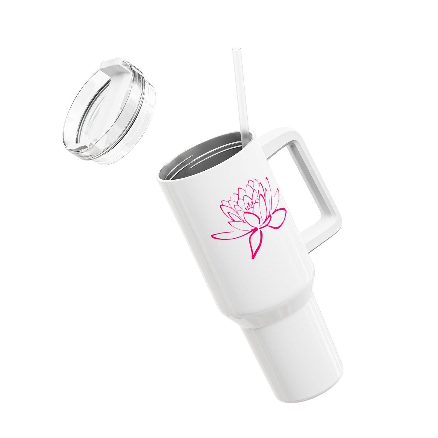 LOTUSBLÜTE PINK ZEICHNUNG • Tumbler mit Henkel & Strohhalm • XXL Reisebecher 1,2L