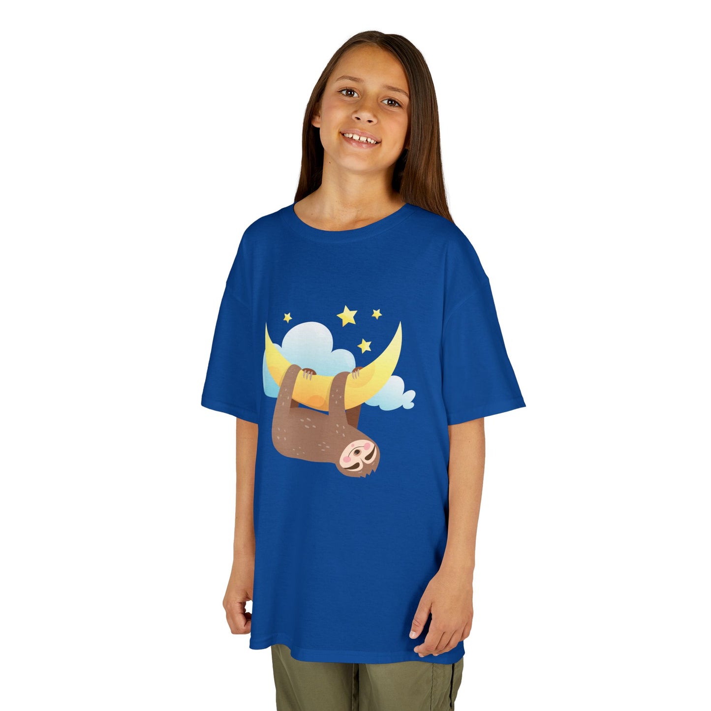 FAULTIER SLOT HÄNGT IM MOND STERNE NIELDICH SÜßES COMIC TIER • Pijama Schlafoberteil Oversize Kinder T-Shirt Mädchen Jungen • BIO Baumwolle 🌿
