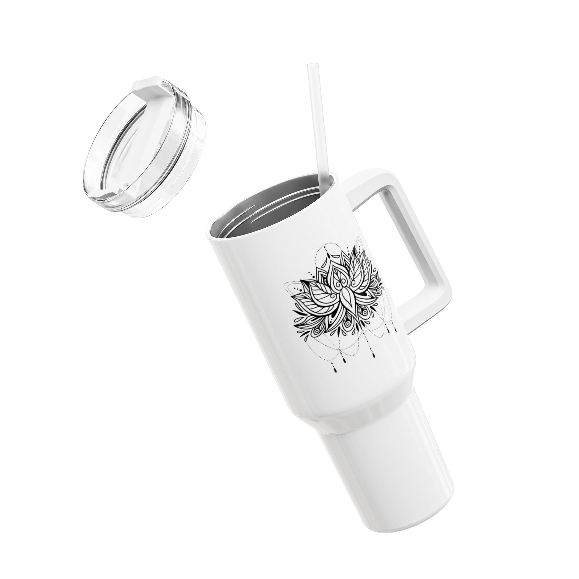 LOTUSBLUME DESIGN SCHÖN • Tumbler mit Henkel & Strohhalm • XXL Reisebecher 1,2L - YOGA SANTA