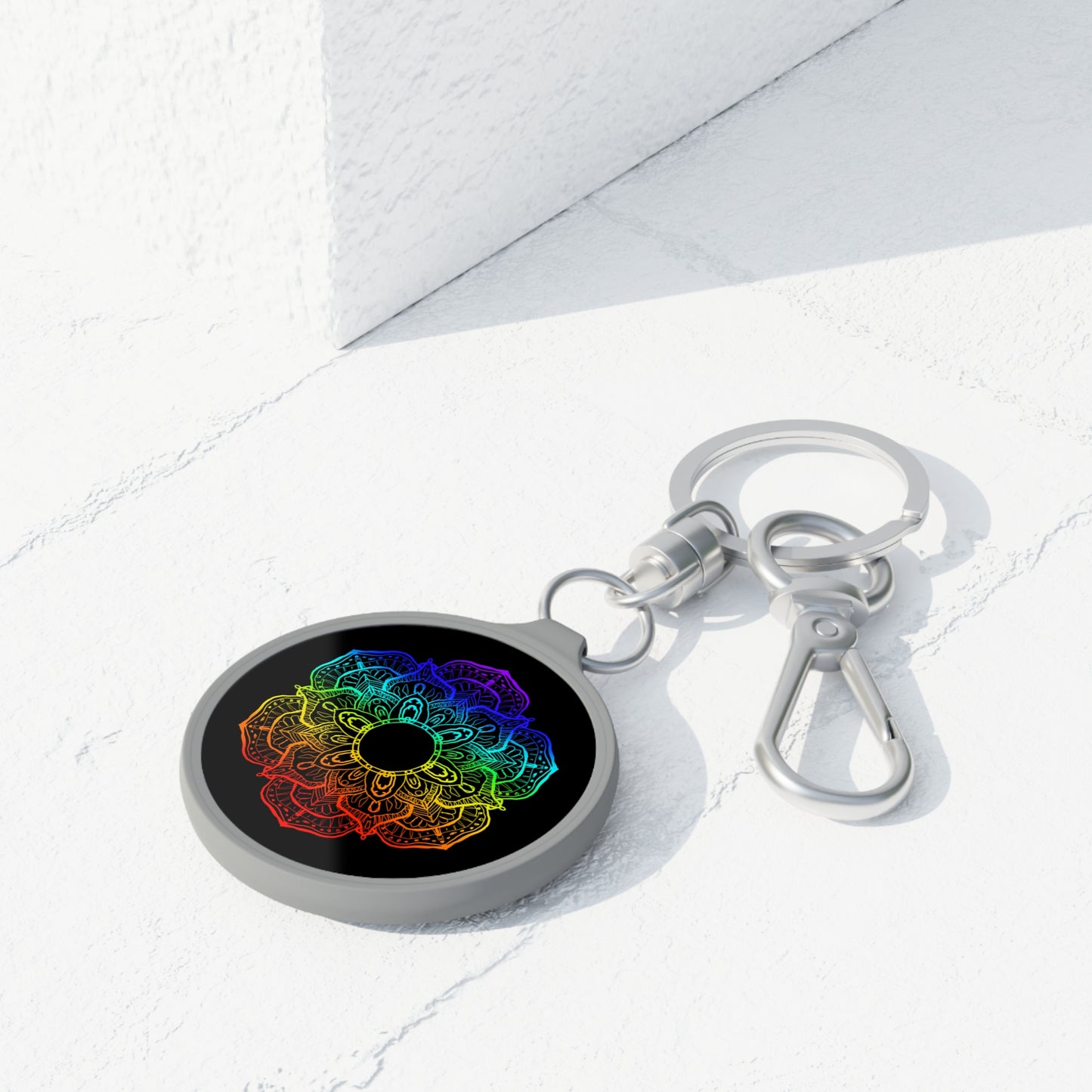 MANDALA REGENBOGENFARBEN • Edler Luxus Schlüsselanhänger mit Karabiner für Frauen & Männer