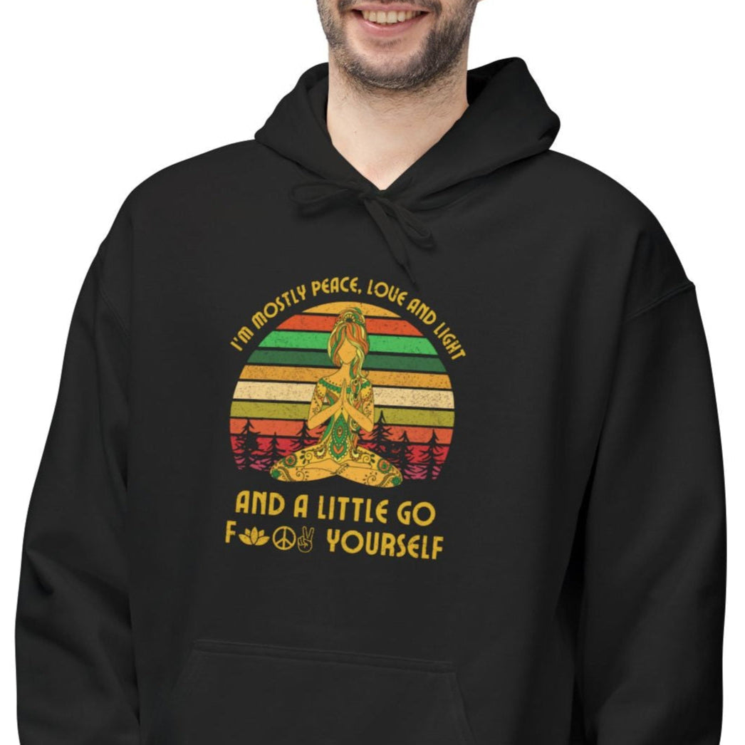 MOSTLY PEACE LOVE & LIGHT • Lustiger Spruch Yoga Humor • Hoodie für Damen & Herren Kuschelpullover • Baumwolle 🌿
