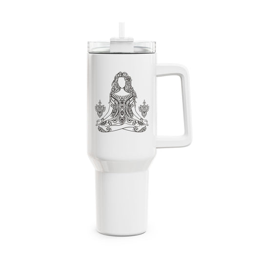 YOGA FRAU ÄSTHETISCHE ZEICHNUNG MEDITATIONS POSE • Tumbler mit Henkel & Strohhalm • XXL Reisebecher 1,2L - YOGA SANTA