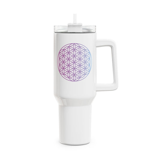 BLUME DES LEBENS ROSA VIOLET • Tumbler mit Henkel & Strohhalm • XXL Reisebecher 1,2L