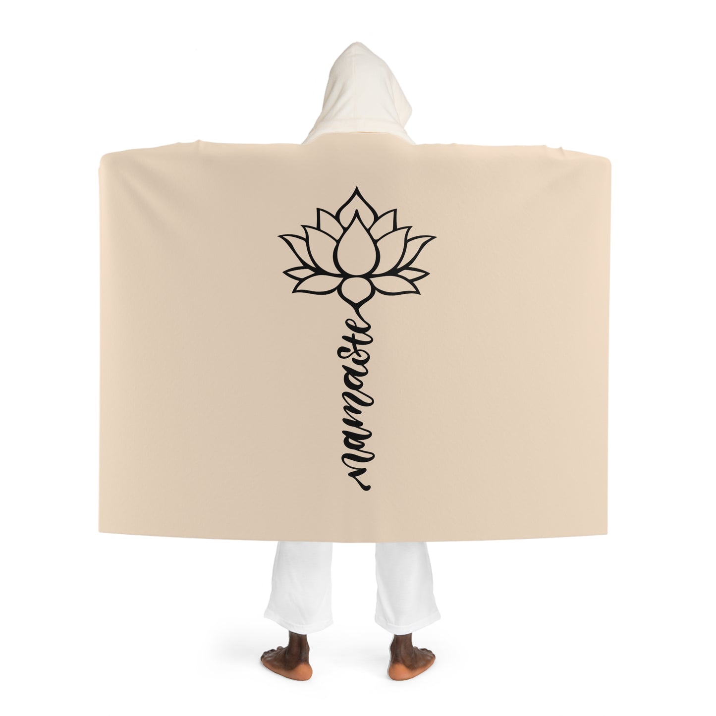 NAMASTE YOGA SPRUCH IN LOTUSBLUME • Kapuzen Kuscheldecke Beige Creme • Wohndecke Sherpa 130cm x 180cm