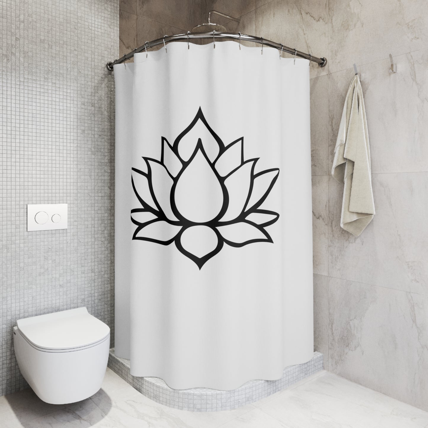 LOTUS BLUME MINIMALISTISCH • Hochwertiger, Schöner Duschvorhang 180x200 cm Weiss