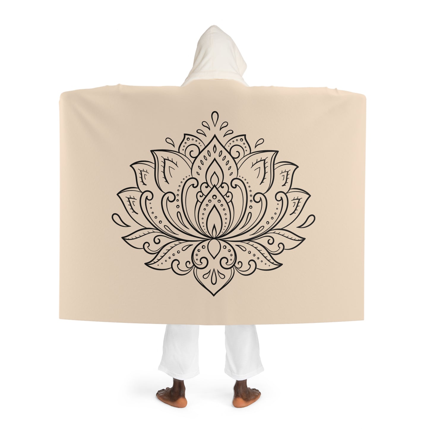 LOTUS MANDALA BLÜTE ÄSTHETISCH • Kapuzen Kuscheldecke Beige Creme • Wohndecke Sherpa 130cm x 180cm