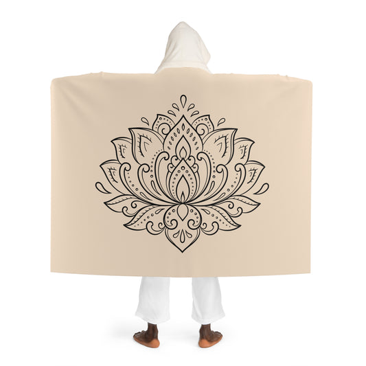 LOTUS MANDALA BLÜTE ÄSTHETISCH • Kapuzen Kuscheldecke Beige Creme • Wohndecke Sherpa 130cm x 180cm