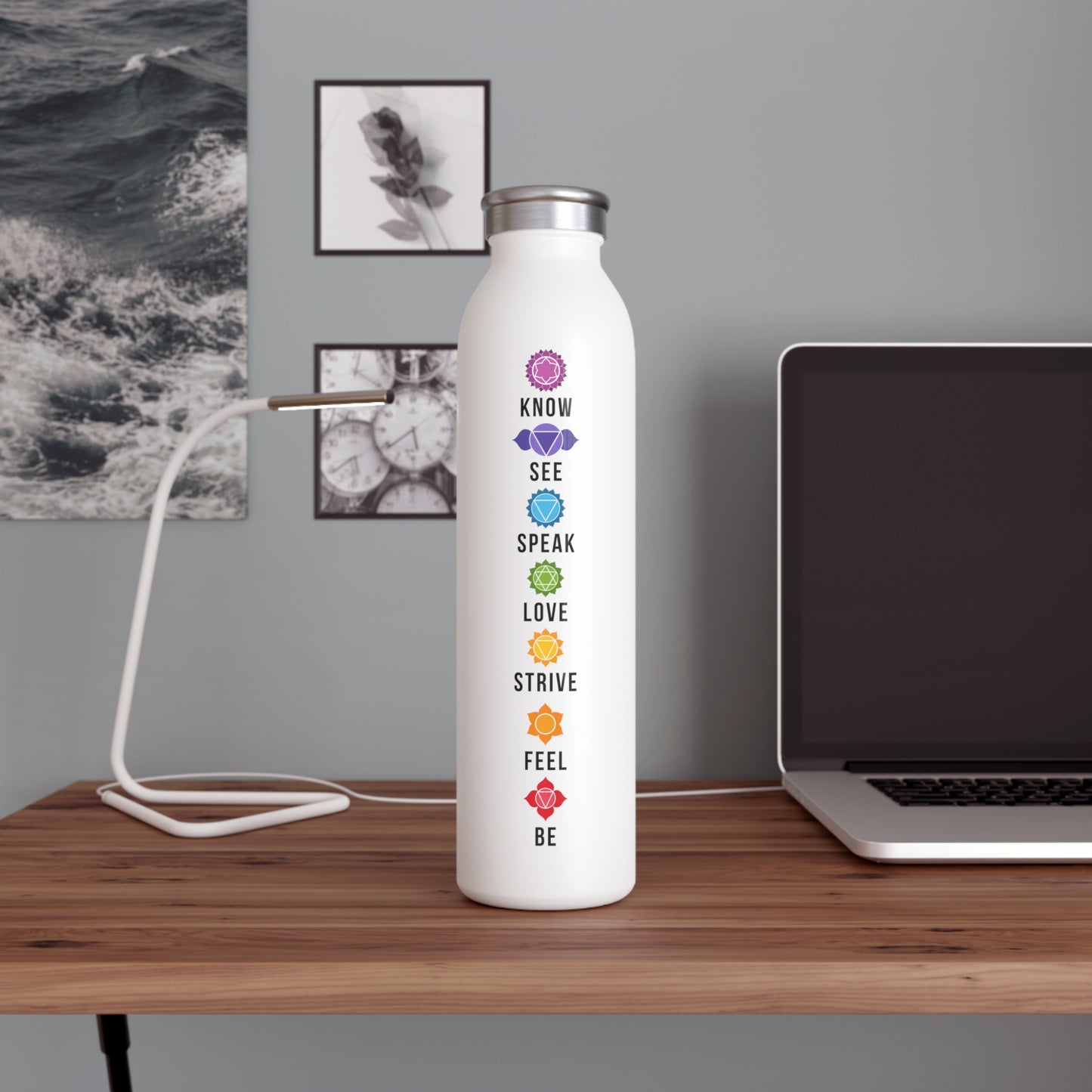 CHAKREN 7 CHAKRA SYMBOLE • Edelstahl Thermosflasche SLIM • 600 ml