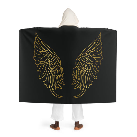 ENGELSFLÜGEL Goldoptik • Kapuzen Kuscheldecke Schwarz • Wohndecke Sherpa 130cm x 180cm