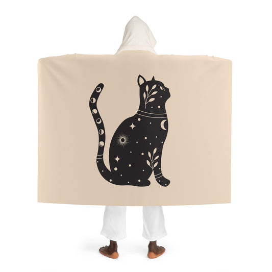 KATZE STERNENHIMMEL MOTIV • Kapuzen Kuscheldecke Beige Creme • Wohndecke Sherpa 130cm x 180cm