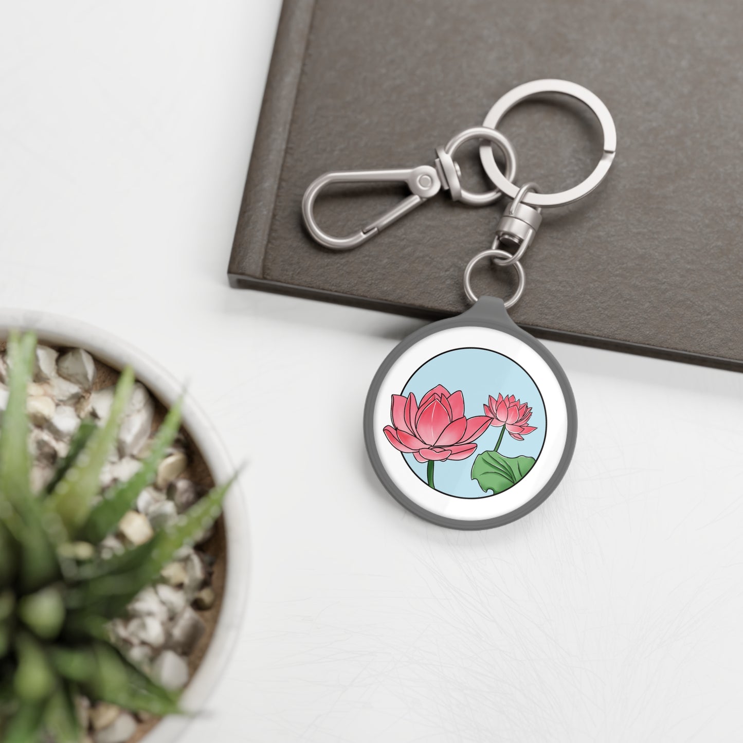 LOTUS BLUMEN ZEICHNUNG  • Edler Luxus Schlüsselanhänger mit Karabiner für Frauen & Männer