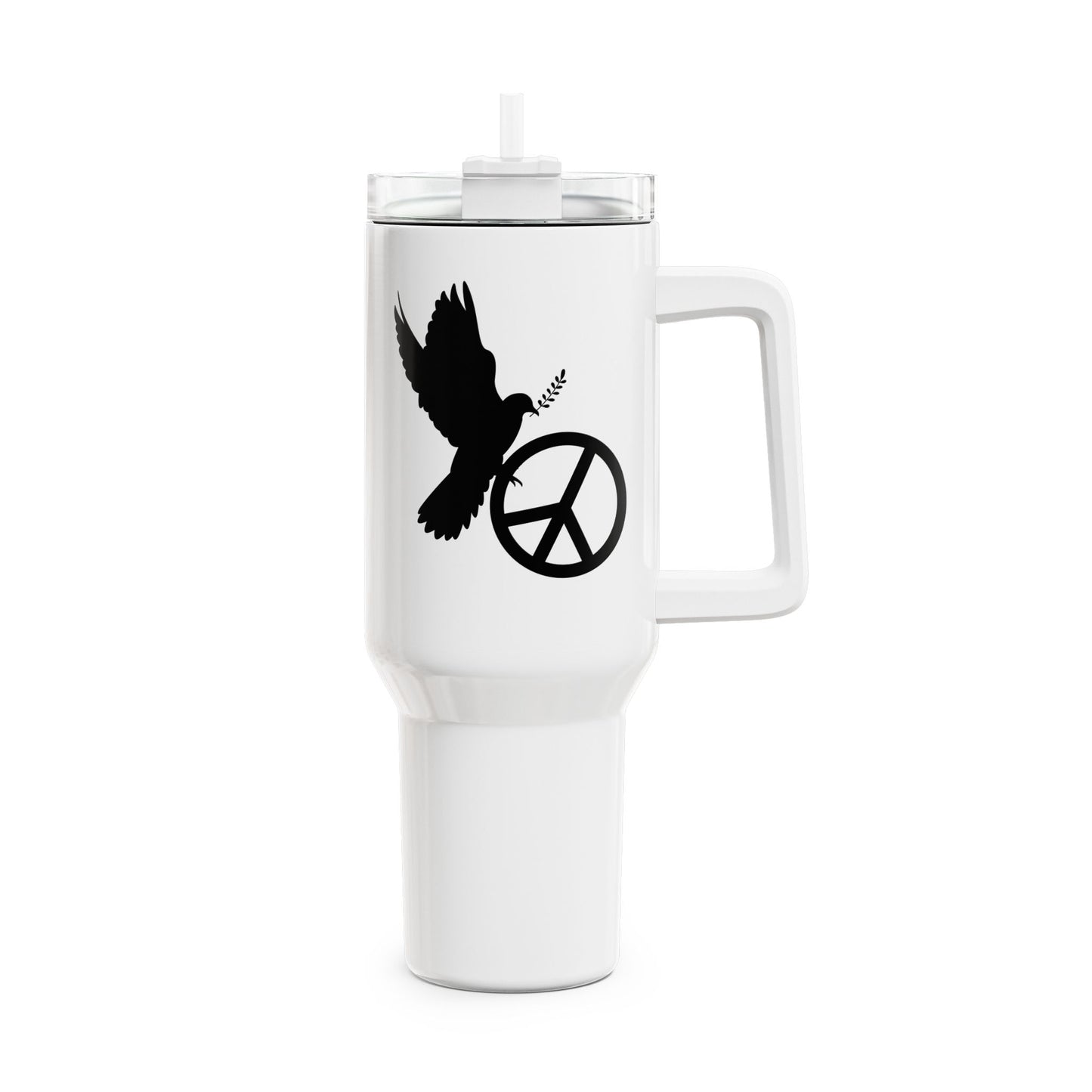 PEACE ZEICHEN FRIEDENSTAUBE - FRIEDENSBOTSCHAFT • Tumbler mit Henkel & Strohhalm • XXL Reisebecher 1,2L - YOGA SANTA