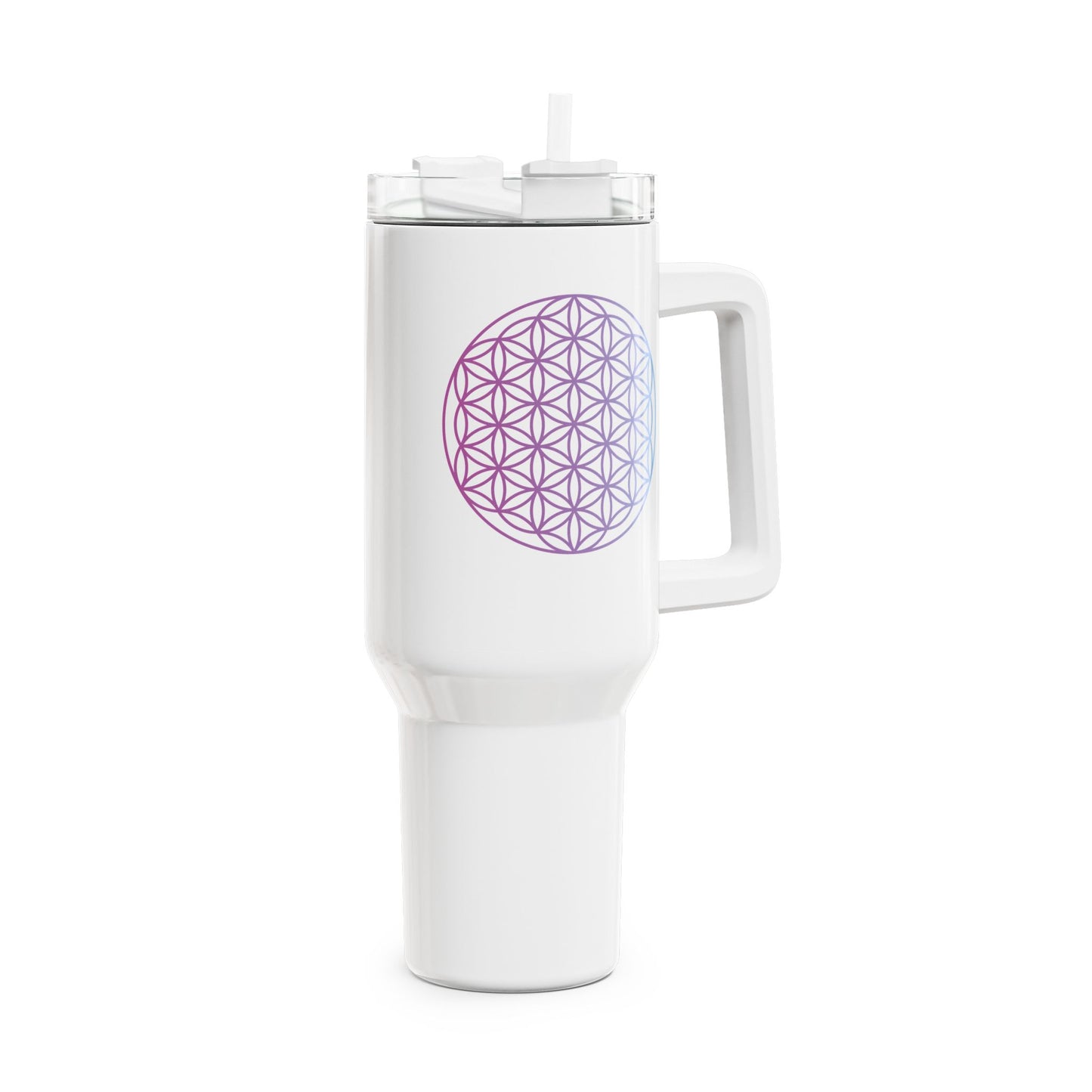 BLUME DES LEBENS ROSA VIOLET • Tumbler mit Henkel & Strohhalm • XXL Reisebecher 1,2L