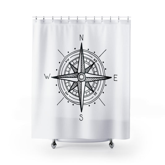 KOMPASS NAVIGATION • SEGLER GESCHENK • Hochwertiger, Schöner Duschvorhang 180x200 cm Weiss