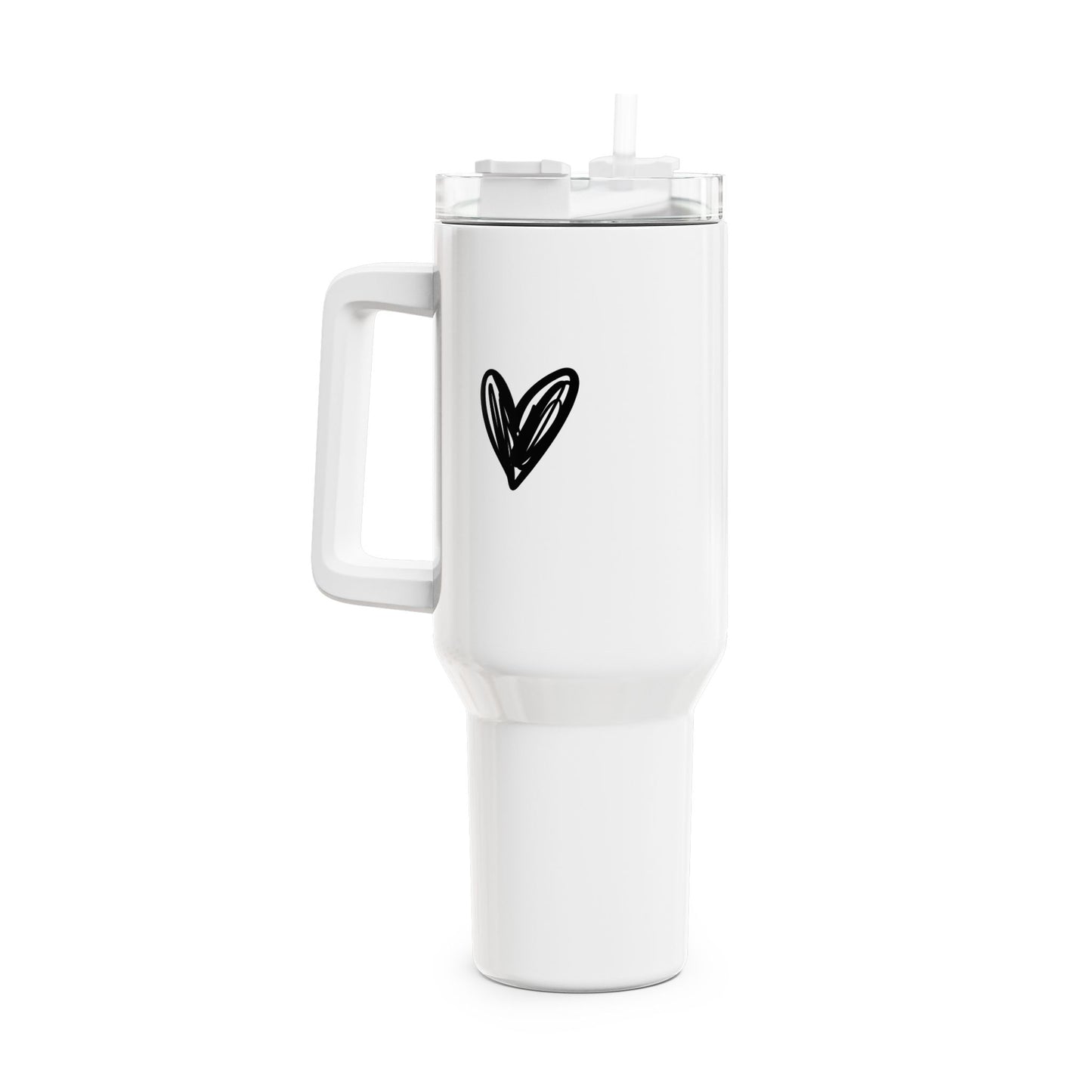 HERZCHEN ZEICHNUNG • Liebesbeweis Geschenk, LOVE Liebesbotschaft • Tumbler mit Henkel & Strohhalm • XXL Reisebecher 1,2L