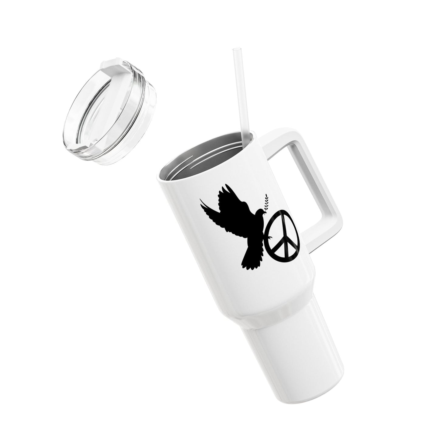 PEACE ZEICHEN FRIEDENSTAUBE - FRIEDENSBOTSCHAFT • Tumbler mit Henkel & Strohhalm • XXL Reisebecher 1,2L - YOGA SANTA