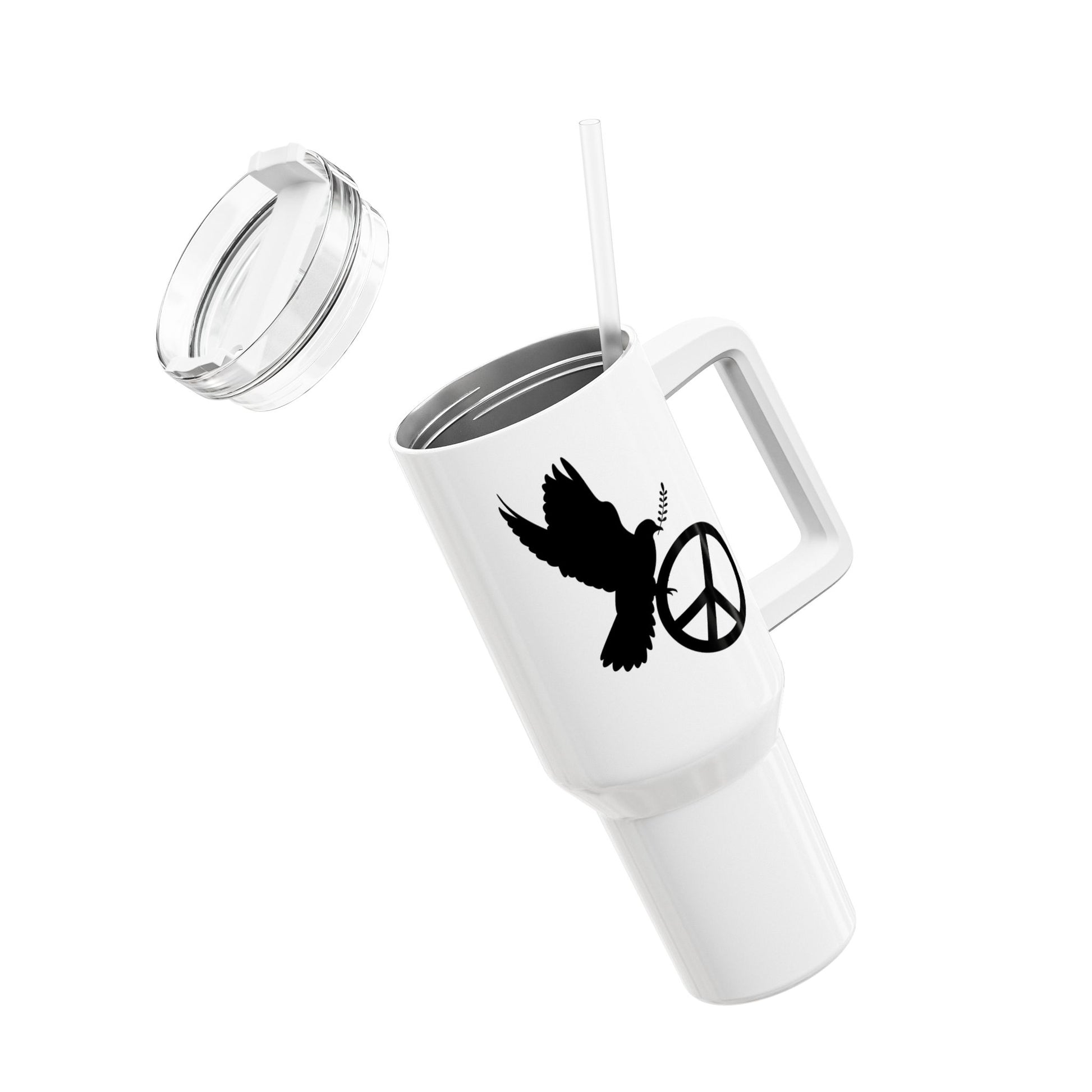 PEACE ZEICHEN FRIEDENSTAUBE - FRIEDENSBOTSCHAFT • Tumbler mit Henkel & Strohhalm • XXL Reisebecher 1,2L - YOGA SANTA