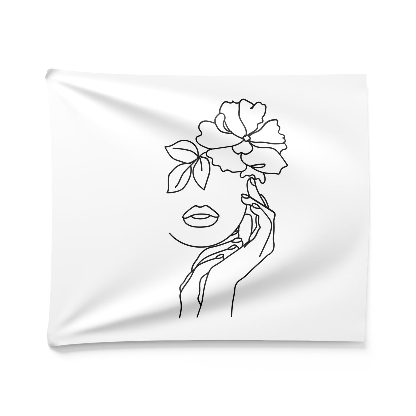 SCHÖNE FRAU mit BLUMEN - Ästhetisch • Wandtuch • Wandttepich Schwarz Weiß • Wanddekor in v. Größen bis XXL