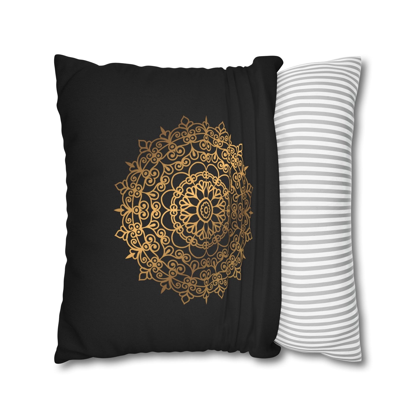 MANDALA GOLDOPTIK • Deko Kissenbezug mit Reißverschluss Quadratisch Schwarz