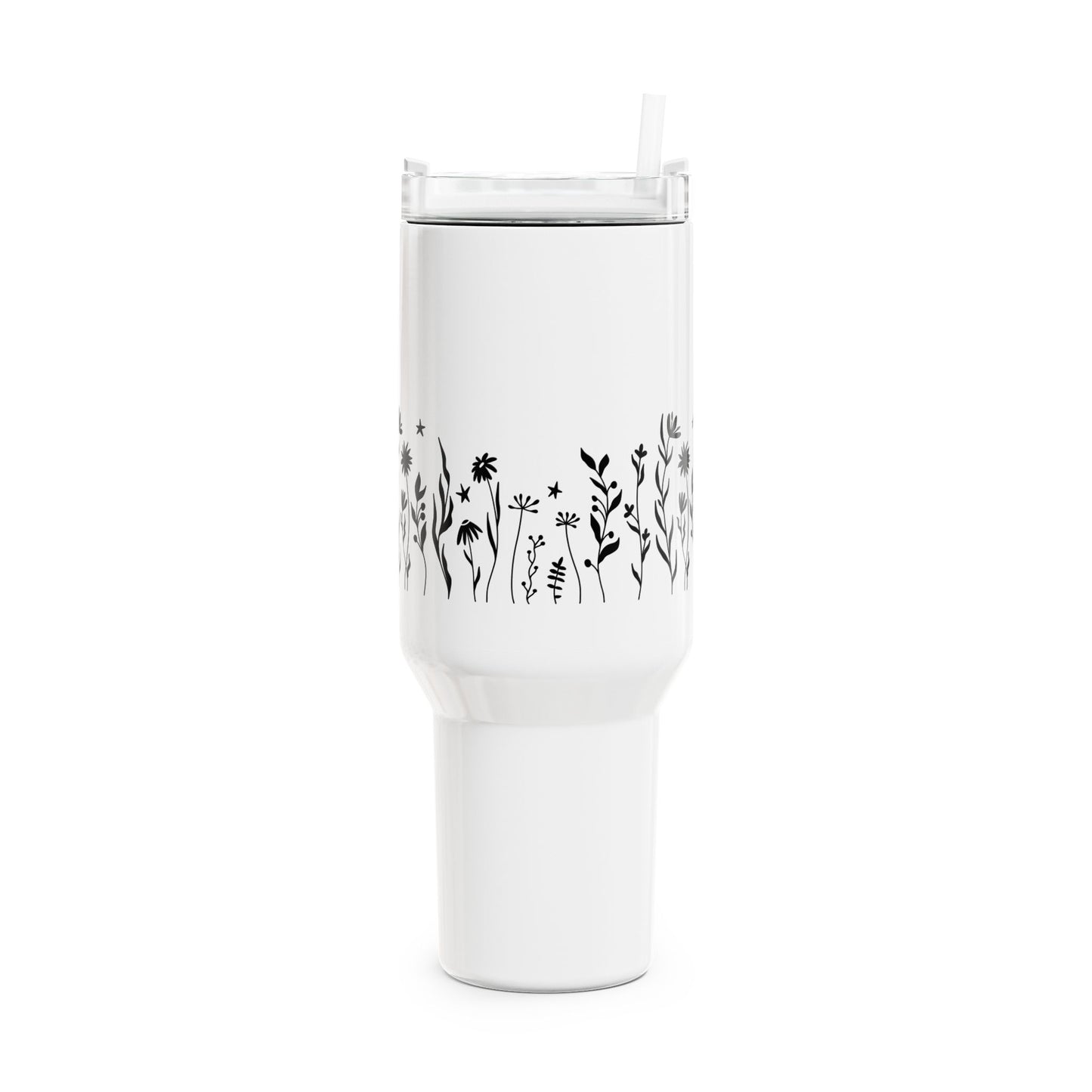 SOMMERBLUMEN WIESE • Tumbler mit Henkel & Strohhalm • XXL Reisebecher 1,2L