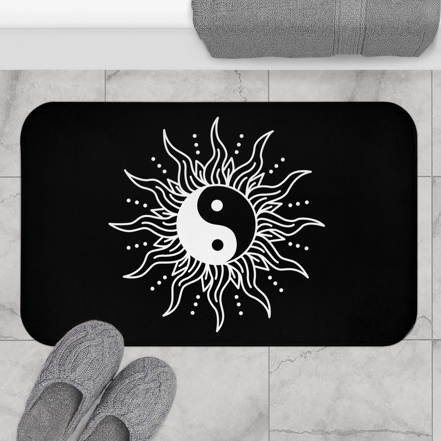 YING YANG - SPIRITUELLES MOTIV • Badvorleger Schwarz / Fussmatte / Badteppich EXTRA Weich • 43 x 61 cm & 53 x 86 cm