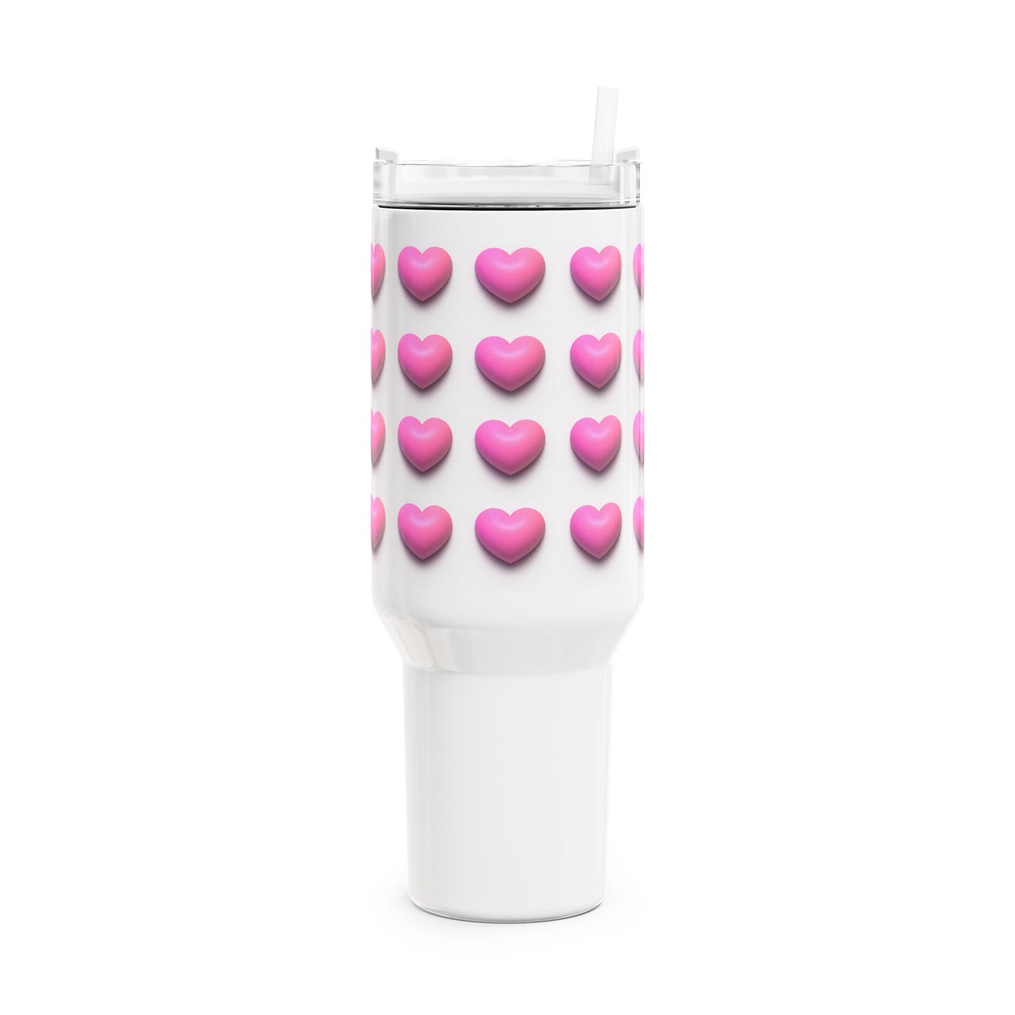 HERZEN MUSTER PINK - NIEDLICH 3D Optik • Tumbler mit Henkel & Strohhalm • XXL Reisebecher 1,2L