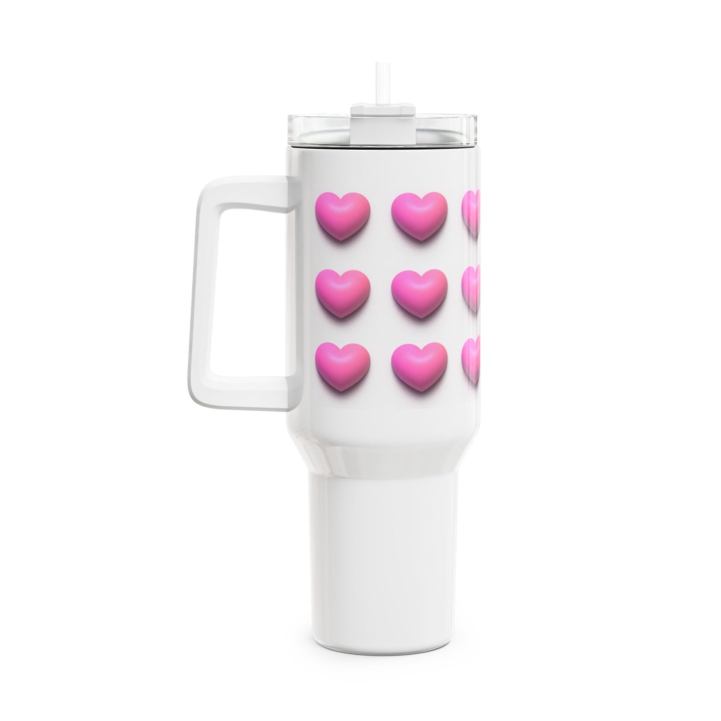 HERZEN MUSTER PINK 3D Illusion • Tumbler mit Henkel & Strohhalm • XXL Reisebecher 1,2L
