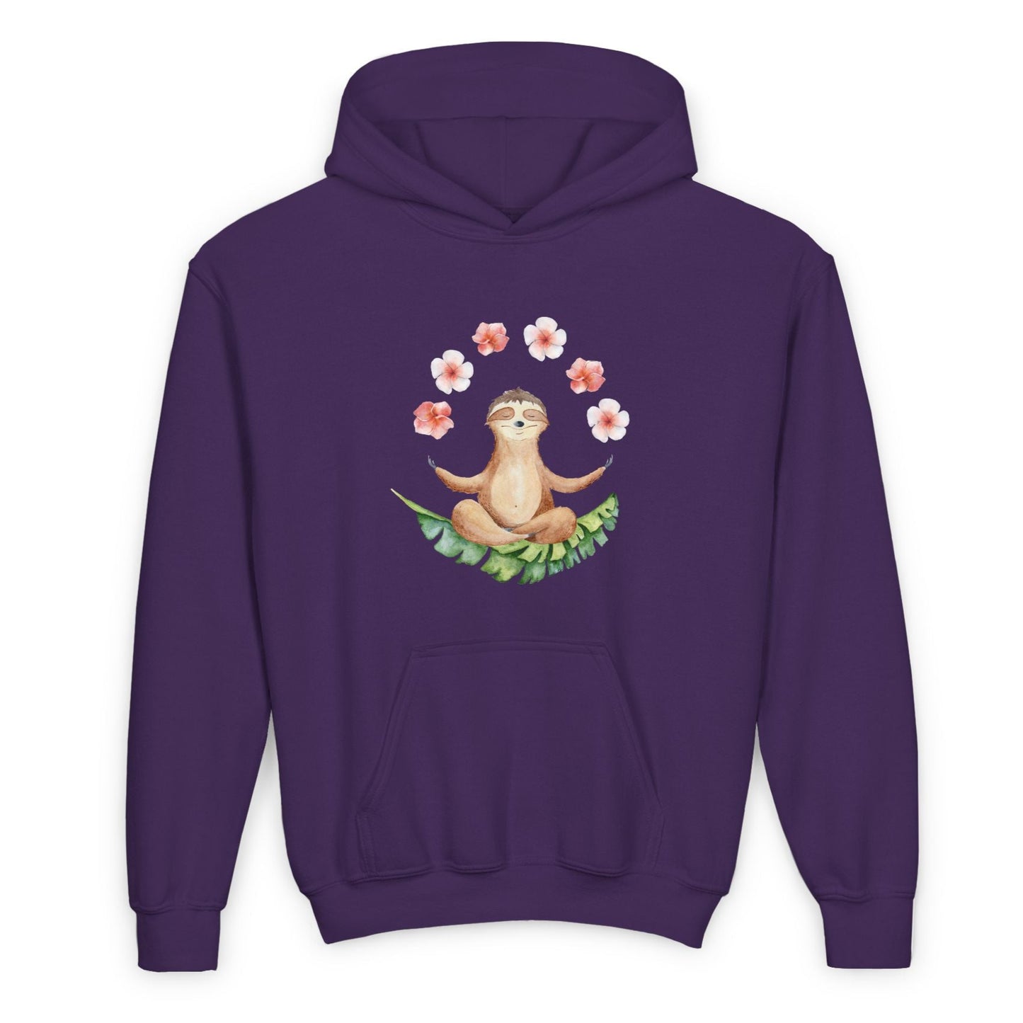 FAULTIER MEDITATION TIERYOGA NIEDLICH SÜß MIT BLUMEN • Kinder Hoodie für Mädchen & Jungen (7–16 Jahre) | Kuschelweiche Baumwolle 🌿