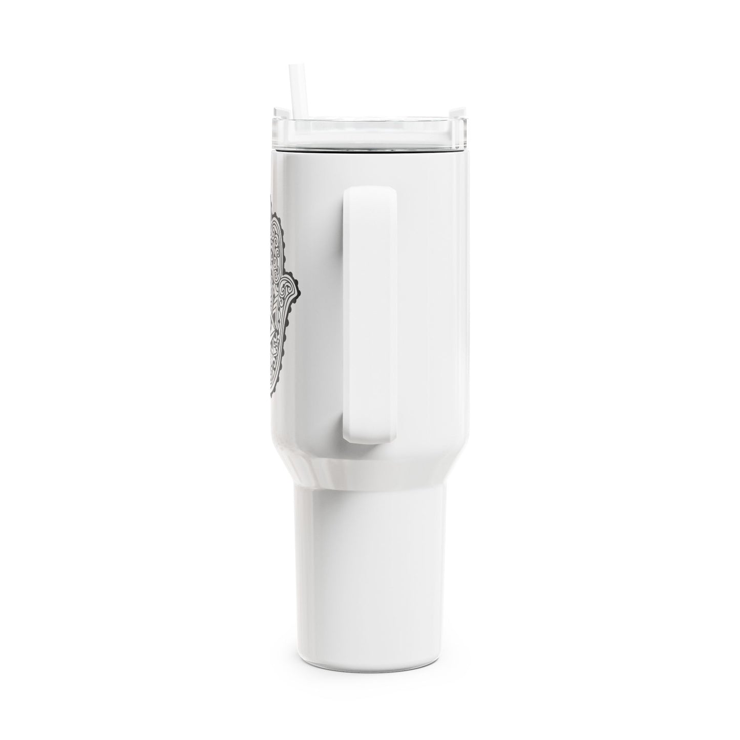FATIMAS HAND MANDALA • Tumbler mit Henkel & Strohhalm • XXL Reisebecher 1,2L