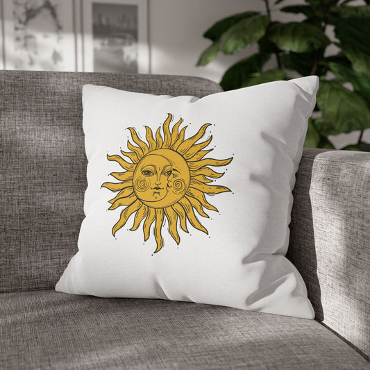 SONNE MOND VINTAGE ZEICHNUNG • Deko Kissenbezug mit Reißverschluss Quadratisch Weiß