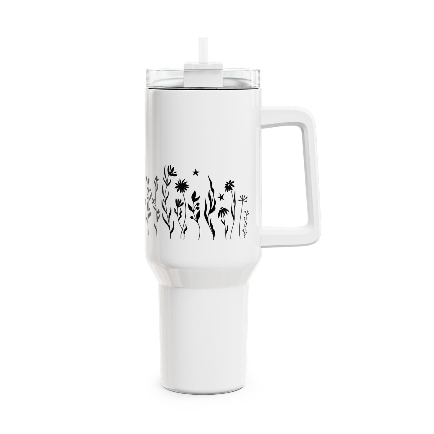 SOMMERBLUMEN WIESE • Tumbler mit Henkel & Strohhalm • XXL Reisebecher 1,2L