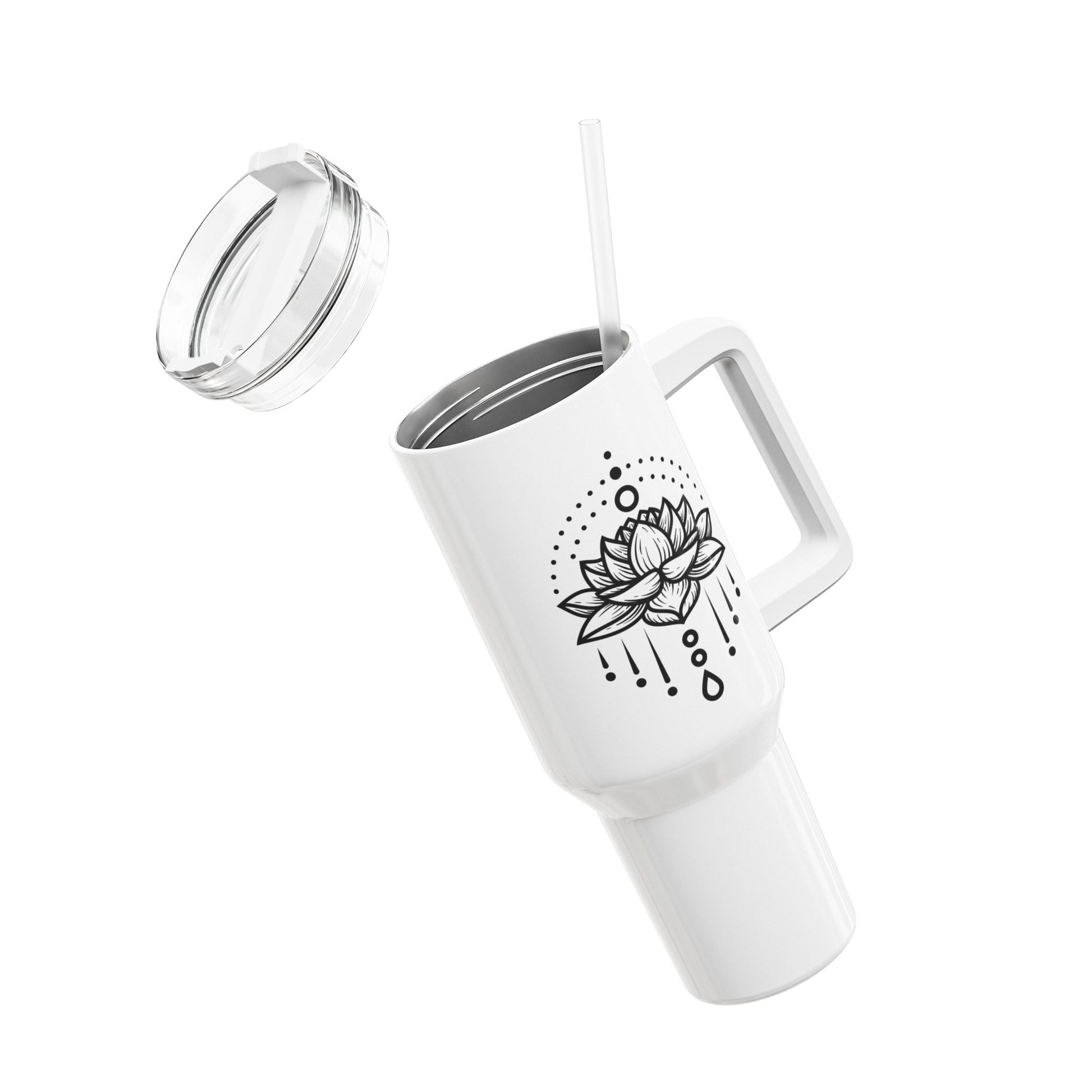 LOTUSBLUME Clipart Schön • Tumbler mit Henkel & Strohhalm • XXL Reisebecher 1,2L - YOGA SANTA