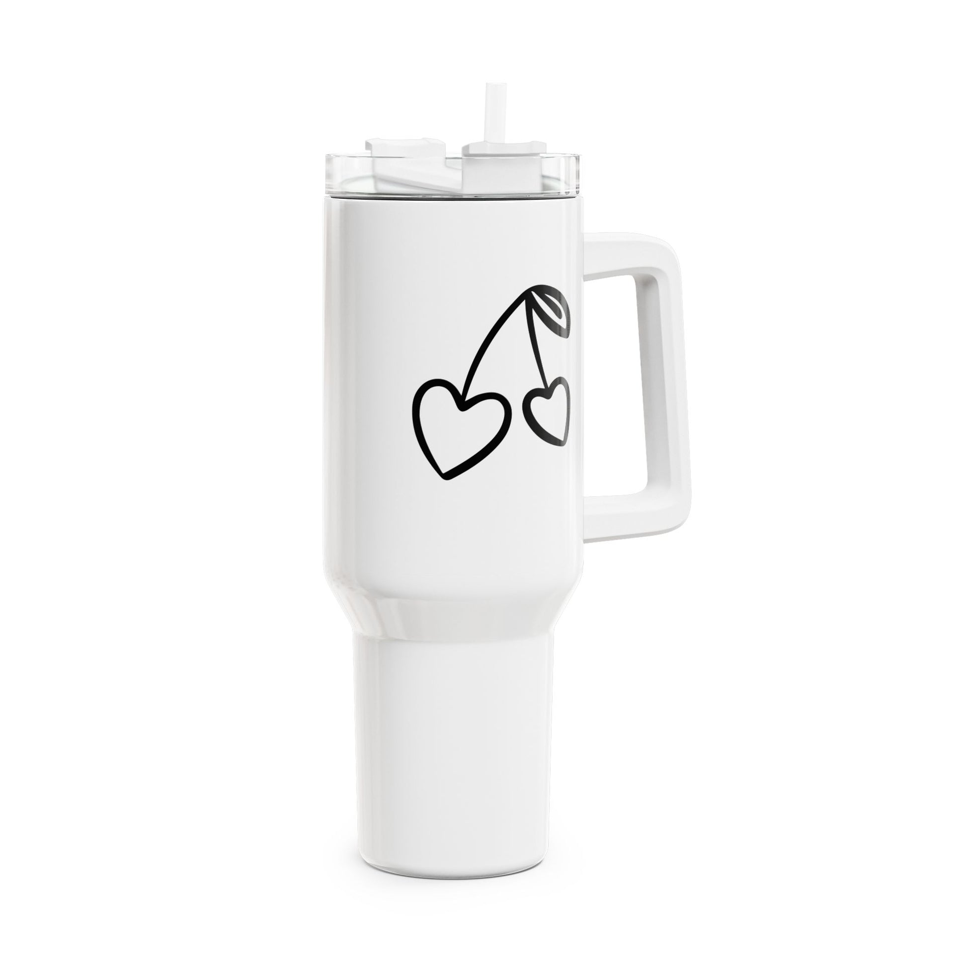 HERZ KIRSCHEN • Liebesbeweis Geschenk, LOVE Liebesbotschaft • Tumbler mit Henkel & Strohhalm • XXL Reisebecher 1,2L - YOGA SANTA