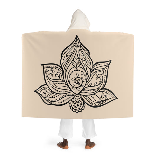 MANDALA LOTUSBLÜTE • Kapuzen Kuscheldecke Beige Creme • Wohndecke Sherpa 130cm x 180cm