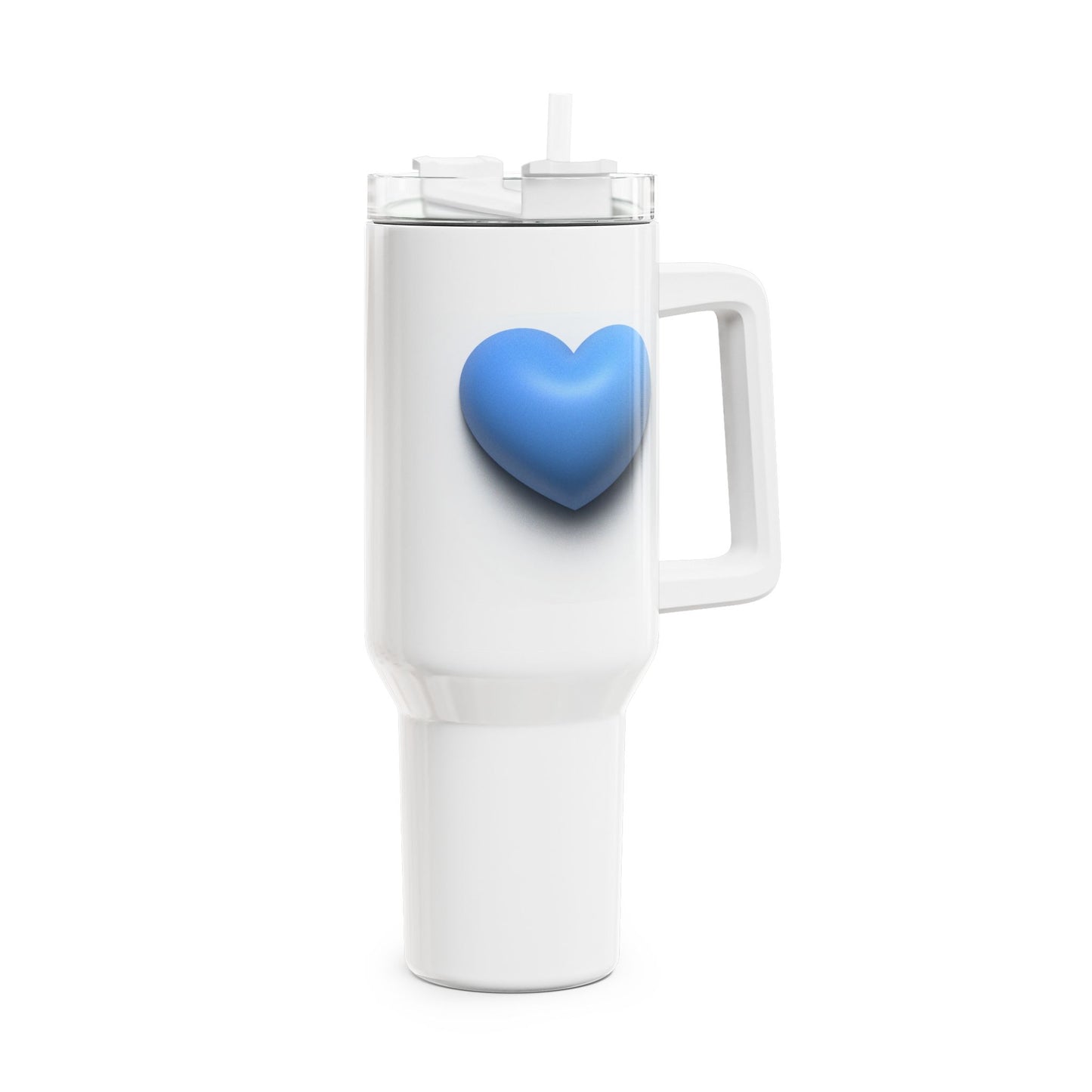 BLAUES HERZ 3D ILLUSION • Tumbler mit Henkel & Strohhalm • XXL Reisebecher 1,2L