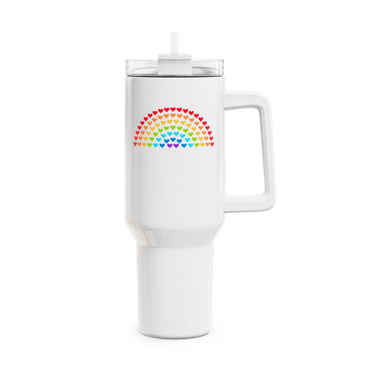 REGENBOGEN FARBEN AUS HERZEN • Tumbler mit Henkel & Strohhalm • XXL Reisebecher 1,2L