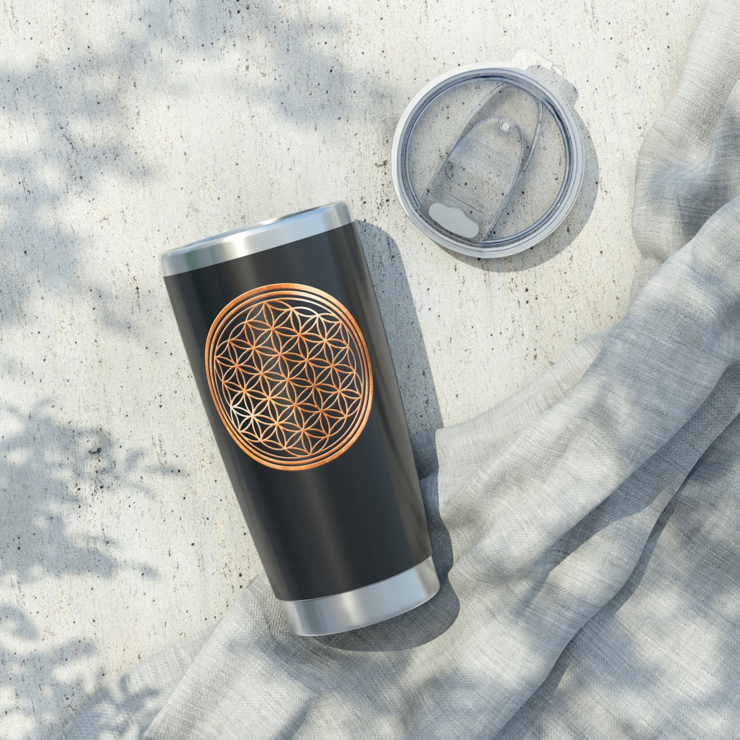 BLUME DES LEBENS BRONZE OPTIK • Thermo-Reisebecher XL • 590 ml • Tumbler Schwarz Vagabond