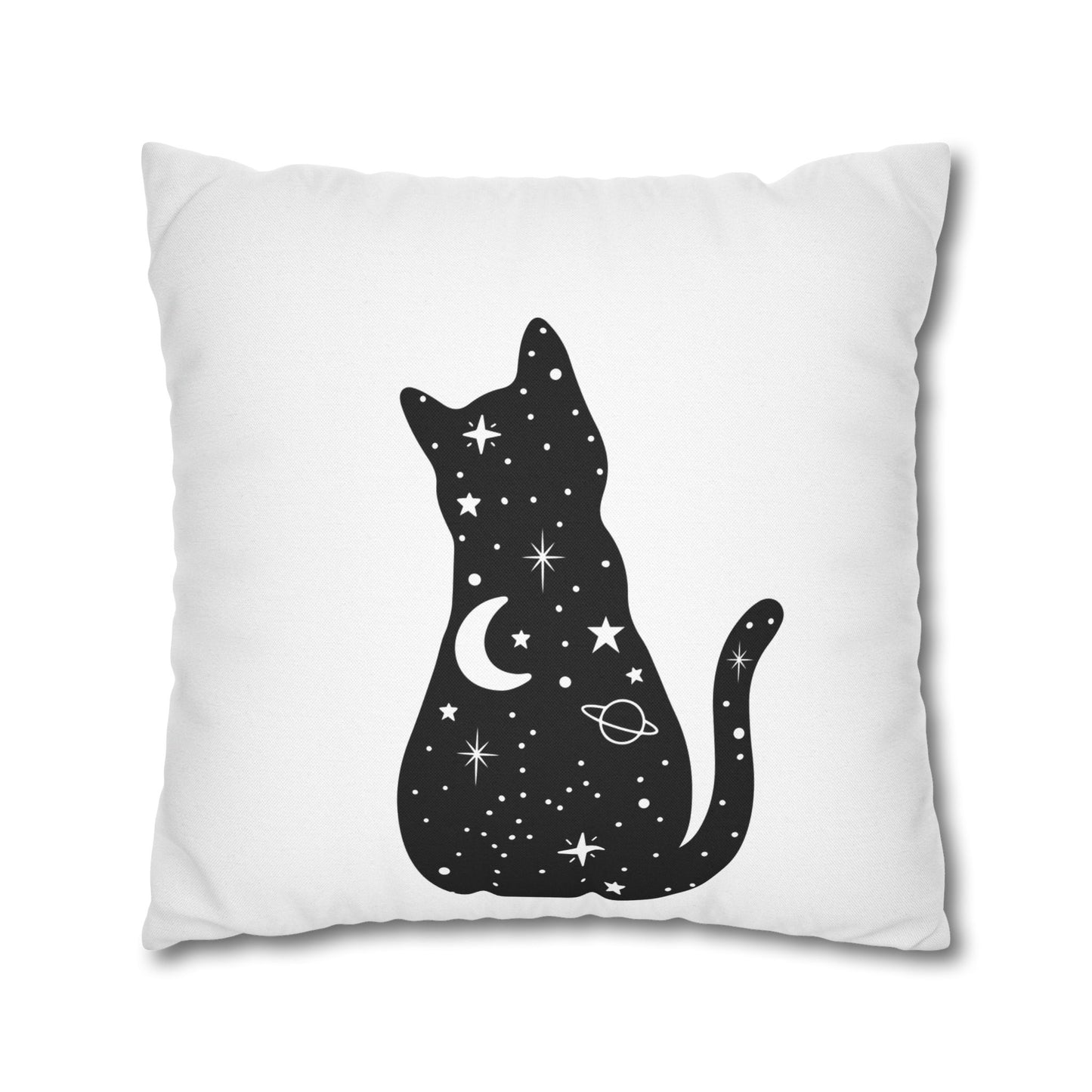 KATZE STERNENHIMMEL UNIVERSUM • Deko Kissenbezug mit Reißverschluss Quadratisch Weiß