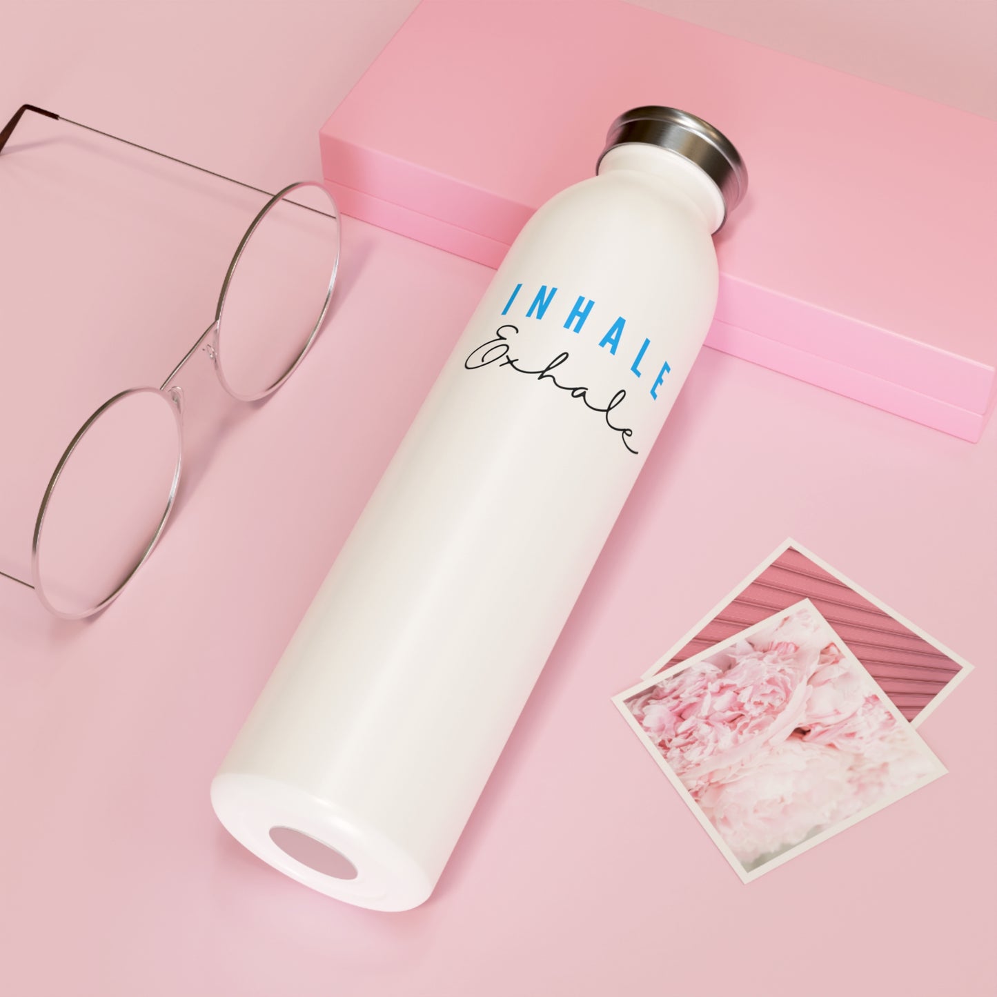 INHALE EXHALE • SPRUCH YOGA FITNESS • Edelstahl Thermosflasche SLIM • 600 ml