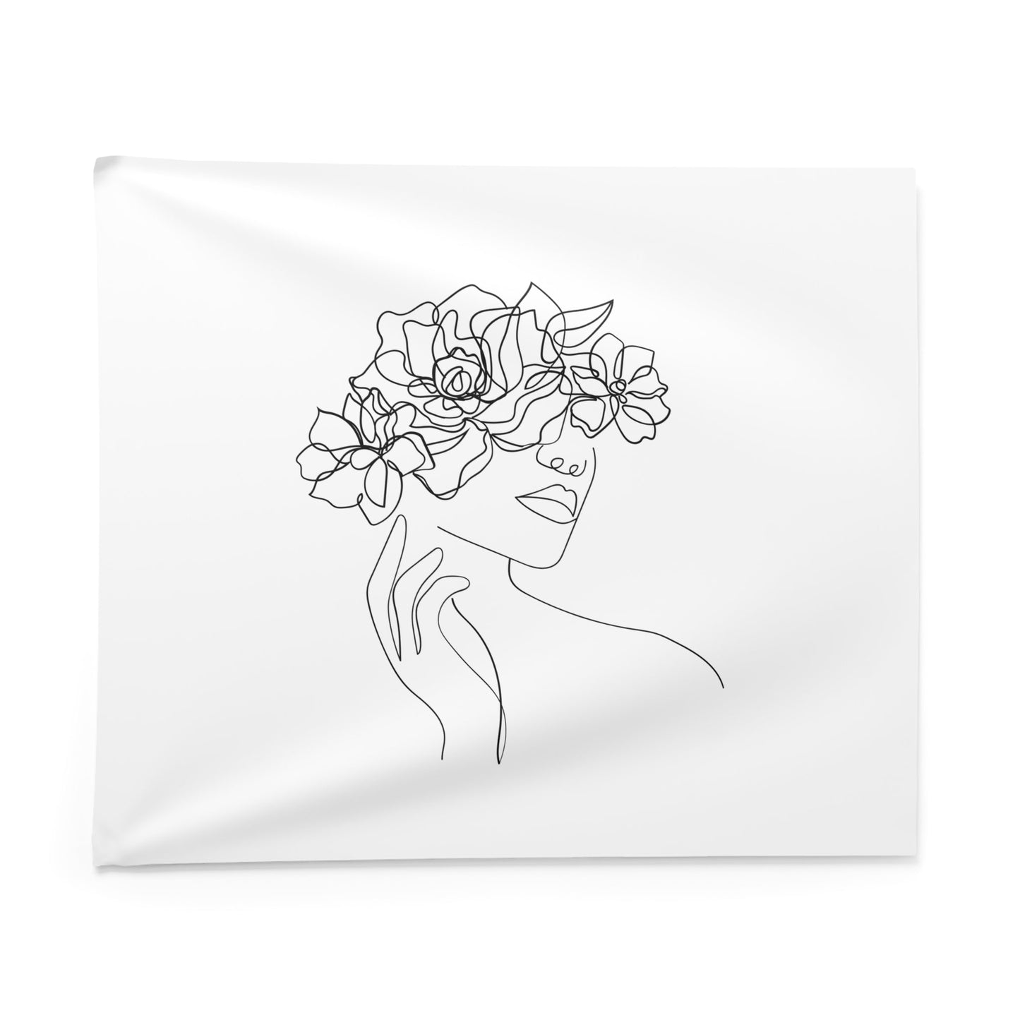 SCHÖNE FRAU mit BLUMEN • Wandtuch • Wandttepich Schwarz Weiß • Wanddekor in v. Größen bis XXL