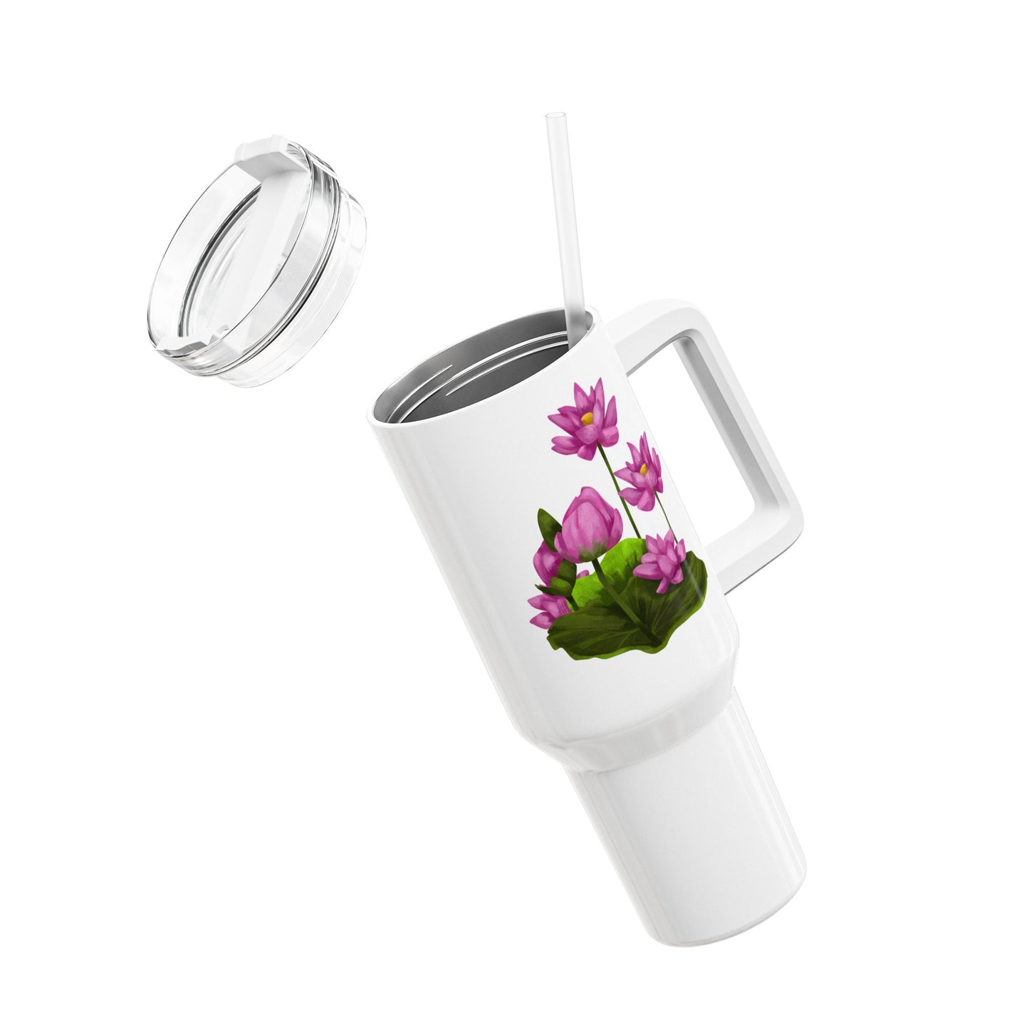 LOTUSBLUMEN LOTUSBLÜTEN PINK VIOLET • Tumbler mit Henkel & Strohhalm • XXL Reisebecher 1,2L